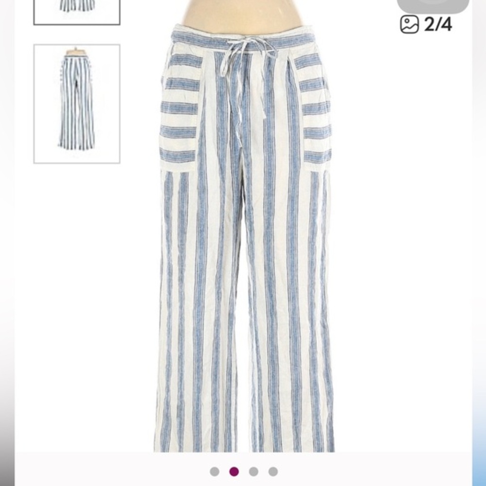 Laundry By Shelli Segal Pants Wide Leg Linen Pants Blue and White Beach Casual